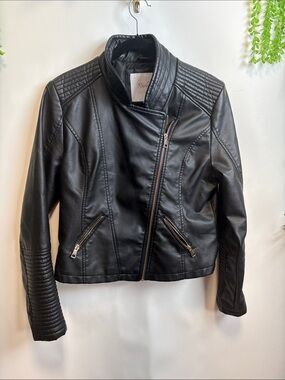 Revamped Black Faux Leather Quilted Moto Jacket